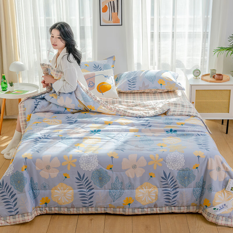 瑾 100%新疆棉花全棉空调被纯棉夏凉被夏被可水洗夏季空调薄被子 浅忆