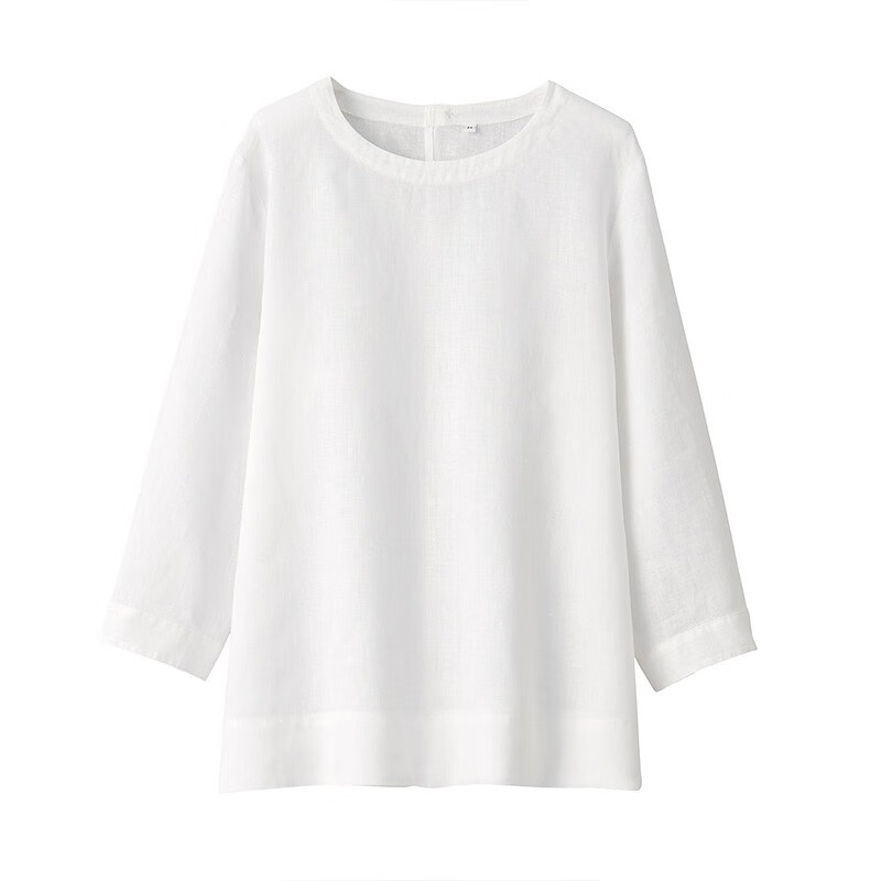 无印良品 MUJI 女式 亚麻水洗 七分袖罩衫 白色 XL