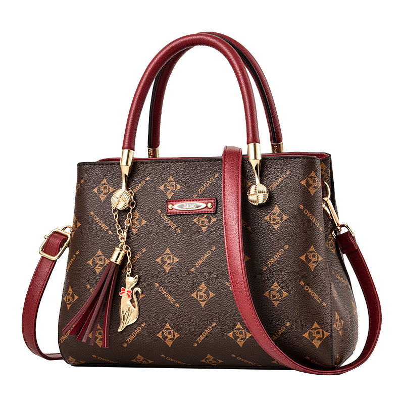 游子吟母亲节送妈妈包包女包高档软皮中年女士手提包大容量单肩斜挎女包 酒红色-送精美礼盒包装168元