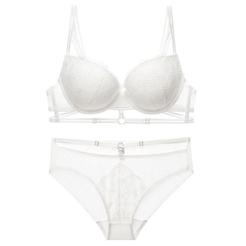 法式蕾丝文胸套装绑带设计聚拢性感内衣软钢圈大码文胸胸 白色 70a