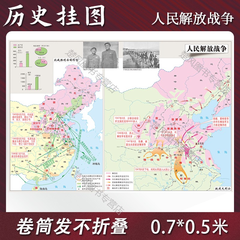 【现货直发】【定制】人民解放战争地图贴图单面0.7*0.