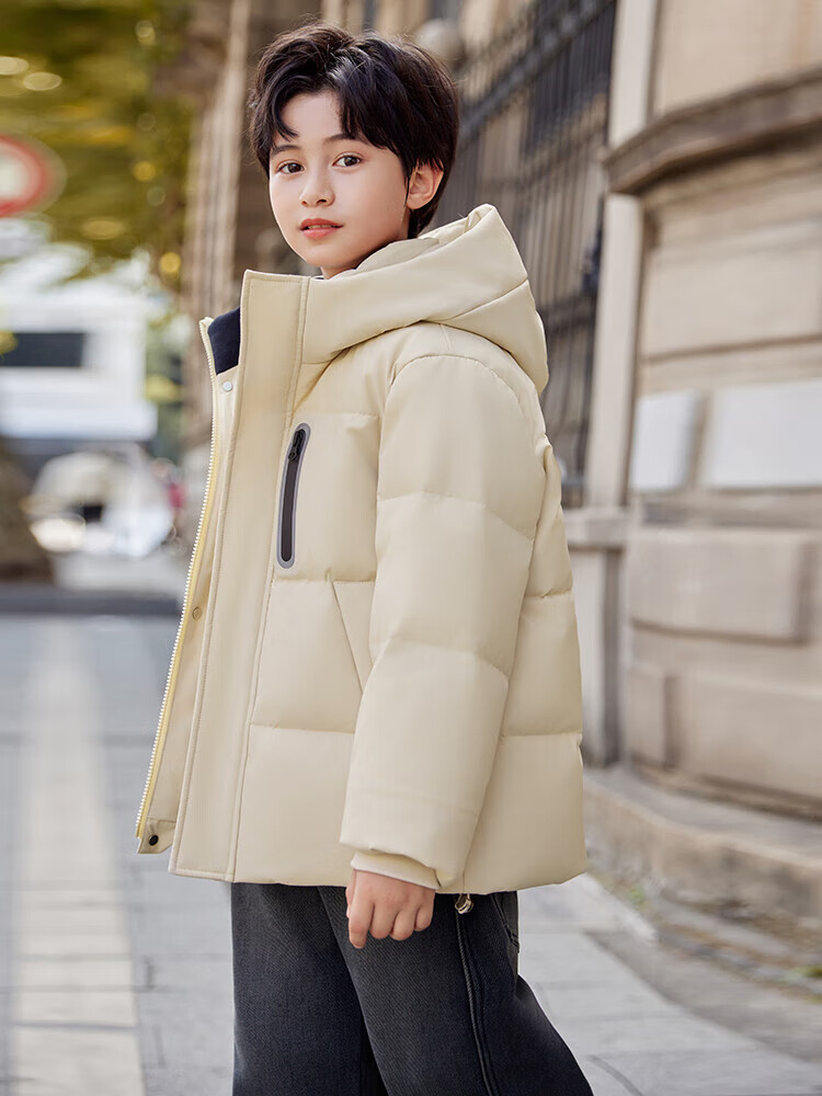 ABC KAIA正品儿童羽绒服女童中长款2024新款洋气中大童男孩冬装加厚外套潮 燕麦色（男童） 160cm