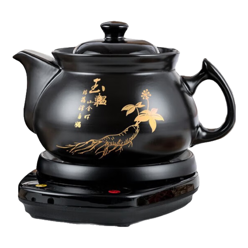 壺福（HF） 中藥鍋煎藥壺全自動(dòng)養(yǎng)生壺中藥壺藥壺熬藥鍋中藥?kù)野舅庪娚板伡逅幪沾砂舅庪娮由板佒笏帀匕舅幑?【人參印花】 3.5L 壺A+智能黑底座A
