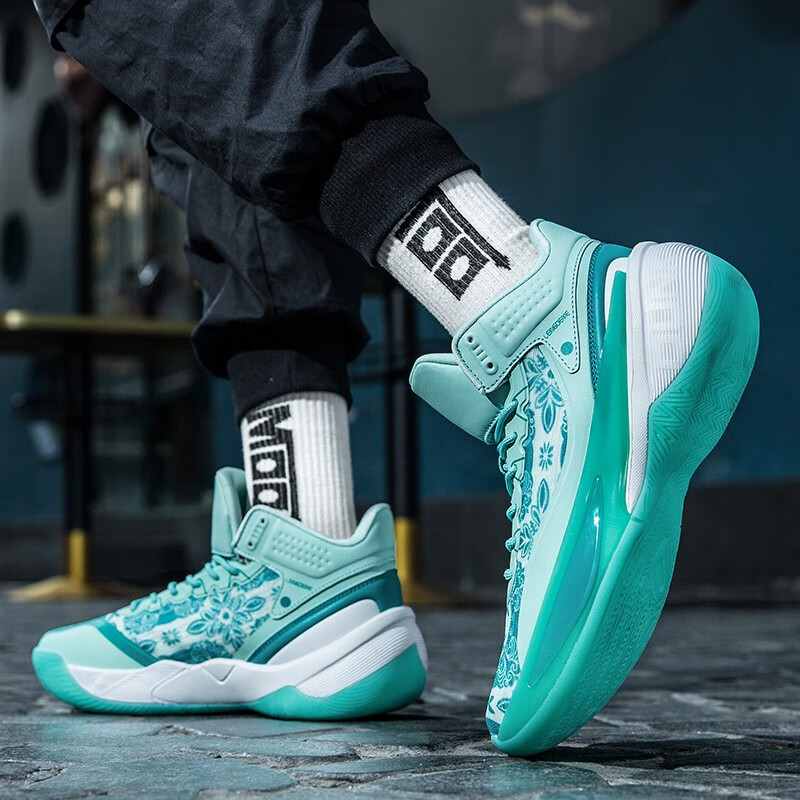 篮球鞋清凉透气轻便缓震回弹球鞋夜光防侧翻耐磨防滑训练鞋男 青花瓷