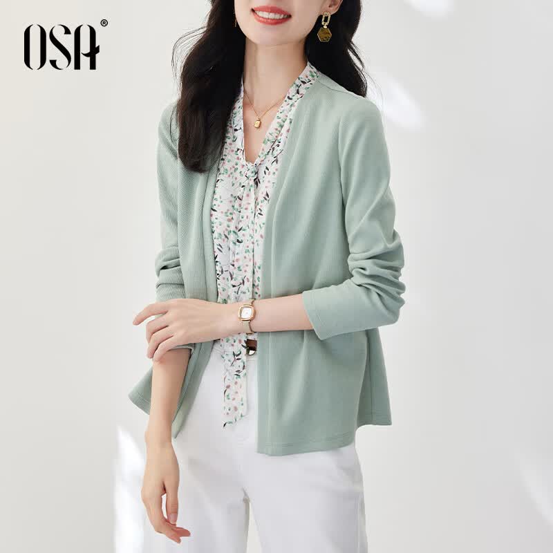 欧莎（OSA）【秋季衣裳】假两件长袖针织衫拼接雪纺上衣女设计感新款 豆沙绿色B L使用感如何?