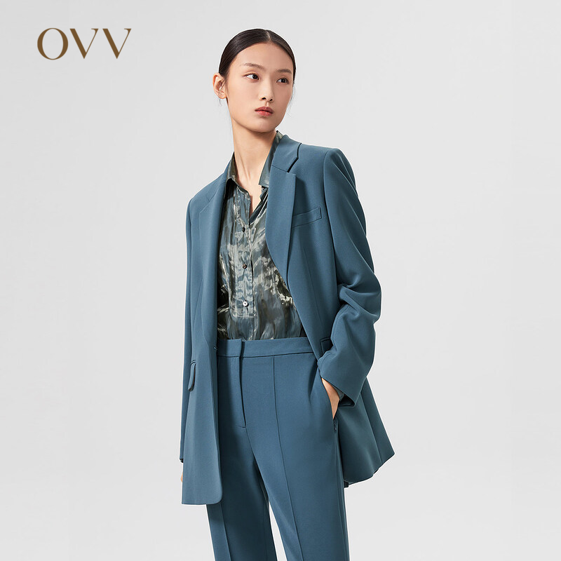 OVV【日本进口三醋酸】OVV春夏热卖女装平驳领中长款西服 湖蓝02 S