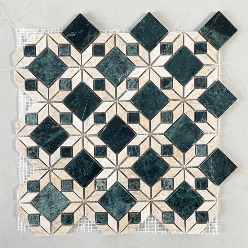 华欣硕天然墨绿色大花绿大理石石材马赛克鱼池瓷砖室外水池泳池园林
