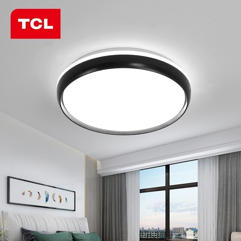 TCL照明 卧室吸顶灯具led圆形北欧黑边简约卧室灯 墨云24W正白光
