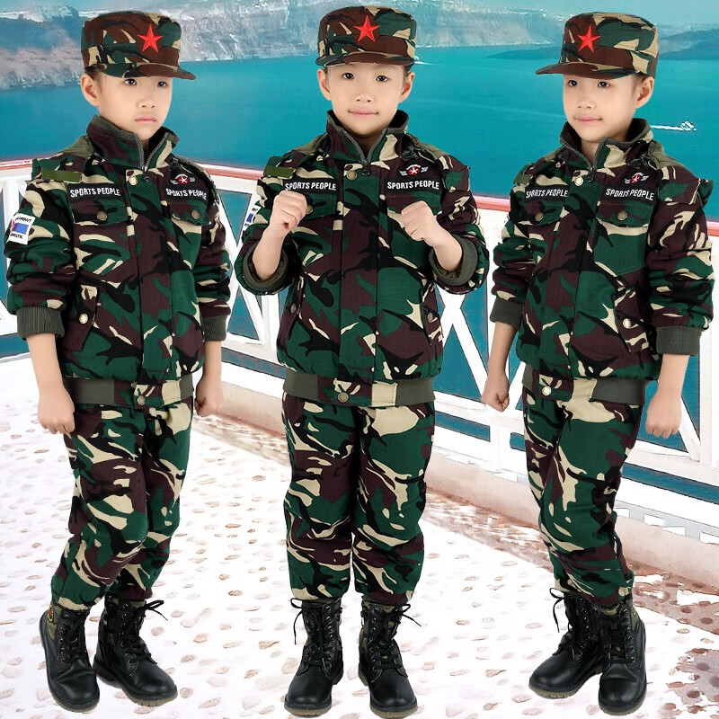 童运动装男童休闲加绒棉服学生军训服 冬款高原迷彩(上衣裤子帽子) 90