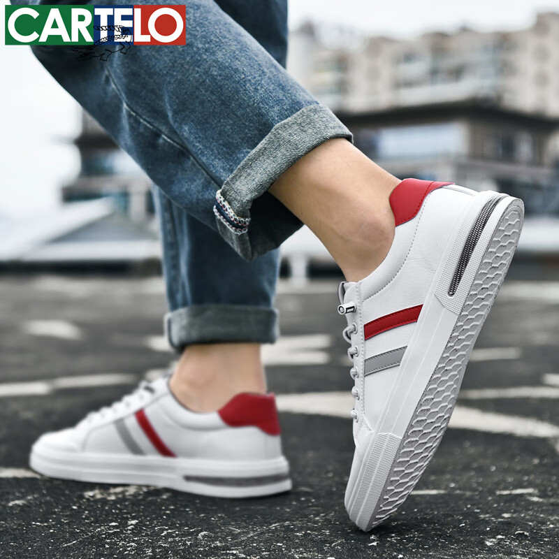 卡帝乐鳄鱼鞋子男鞋春秋季新款潮流百搭厚底小白鞋男士休闲鞋运动板鞋 白色 42