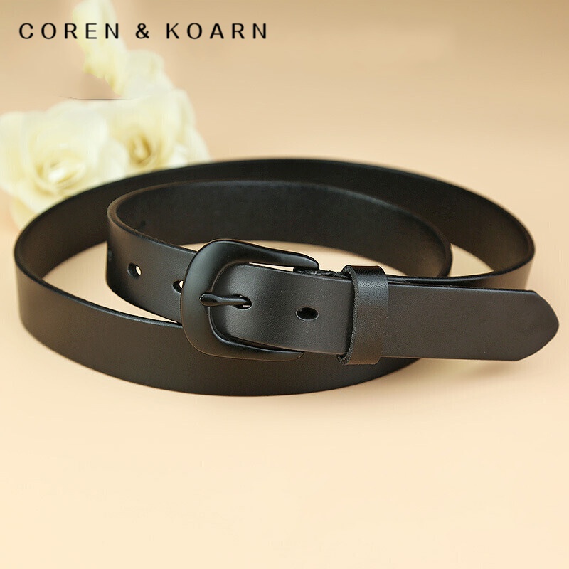 coren&koarn ck皮带女真皮纯头层牛皮休闲简约百搭针扣腰带黑色细宽