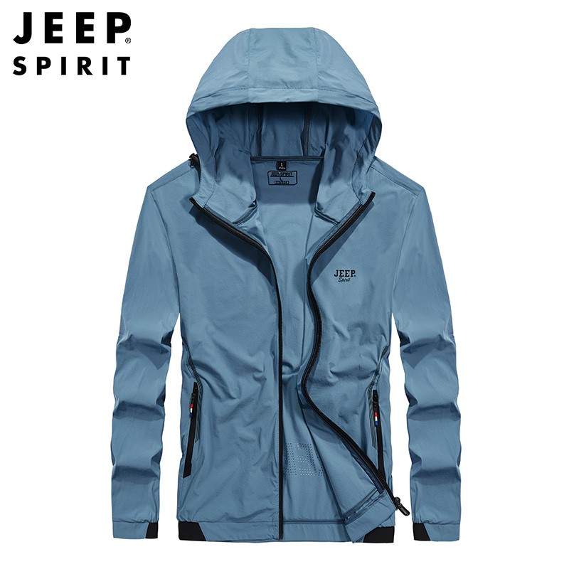 jeep户外防晒衣男士夏天户外休闲透气防泼水防风连帽宽松轻薄外套超薄