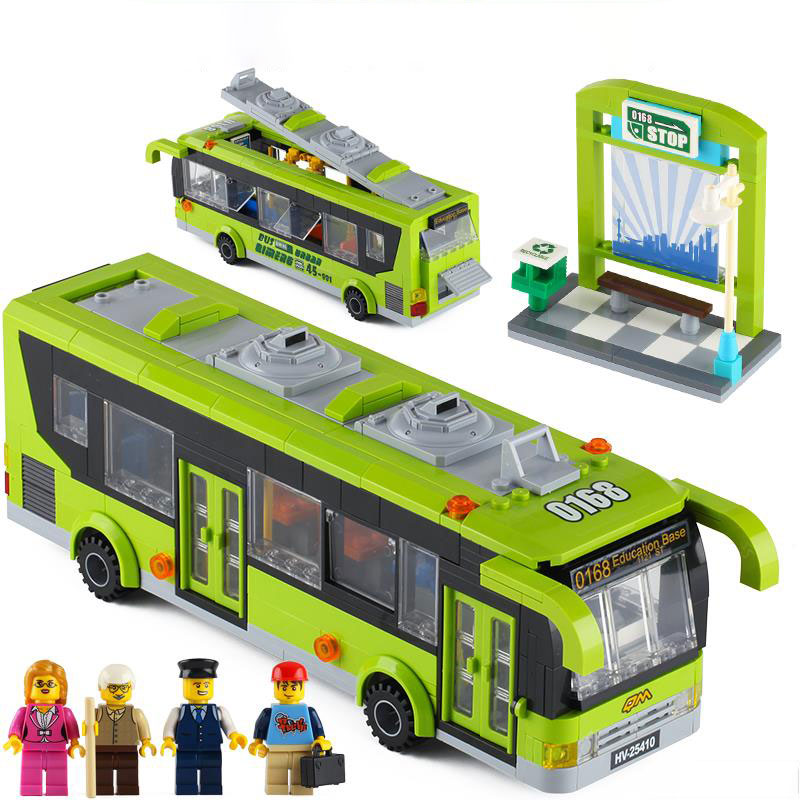 启蒙积木男孩子城市系列公交车巴士拼装力动脑6-10岁玩具儿童生日礼物