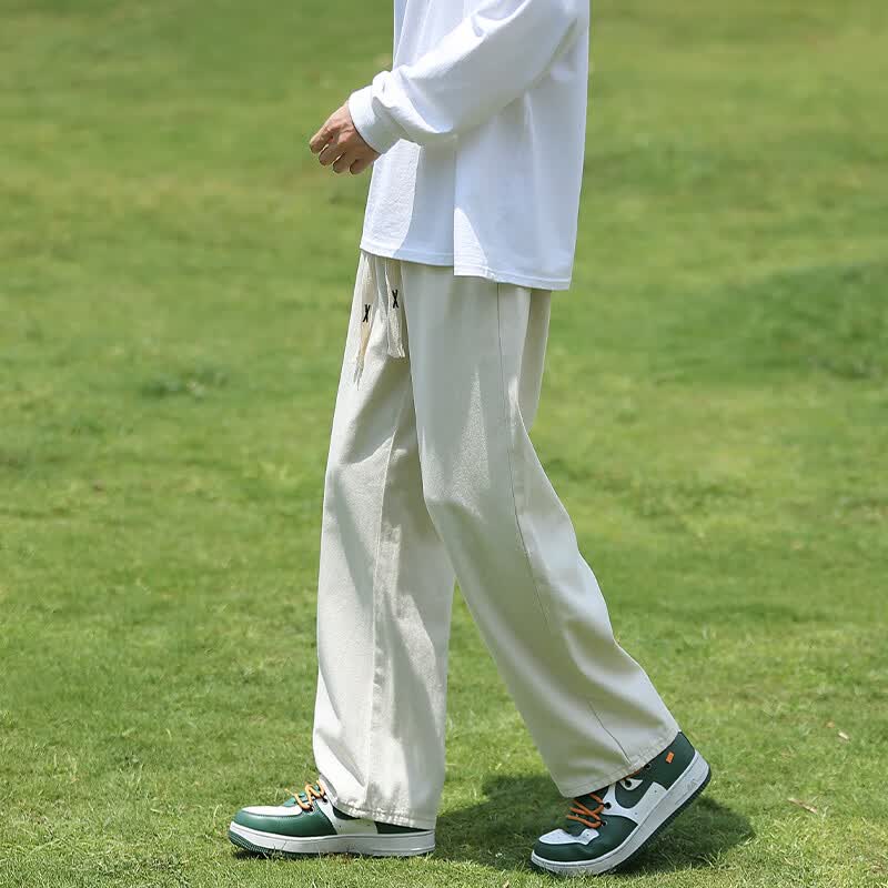NASA BASE休闲裤男春夏季宽松运动垂感直筒裤男士青年阔腿潮牌百搭工装裤子 黑色+军绿 XL （建议125-150斤）
