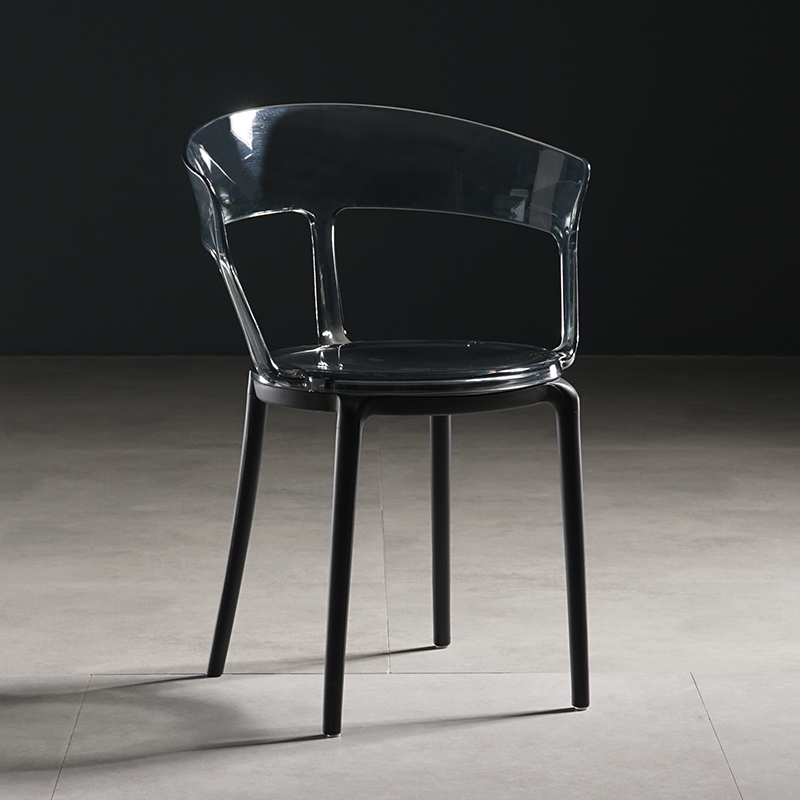 话家先生 北欧设计师椅创意亚克力塑料餐椅幽灵水晶化妆餐椅网红透明椅子ins黑色塑料椅子咖啡厅奶茶店椅 透明烟灰色+黑色腿