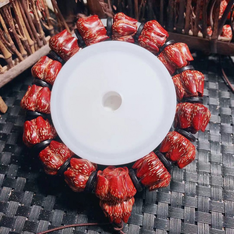 珍韵缘滴血莲花手串菩提子 野菠萝原籽爆牛血红手链12000目高抛佛珠