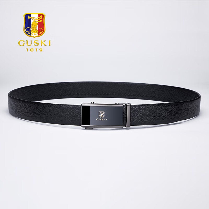 古士旗(GUSKI)皮带男真皮自动扣品牌男士腰带头层牛皮高档礼盒生日礼物送男友 专柜礼盒/百搭枪色/680018A 120cm 190斤内/可剪/超出备注身高体重