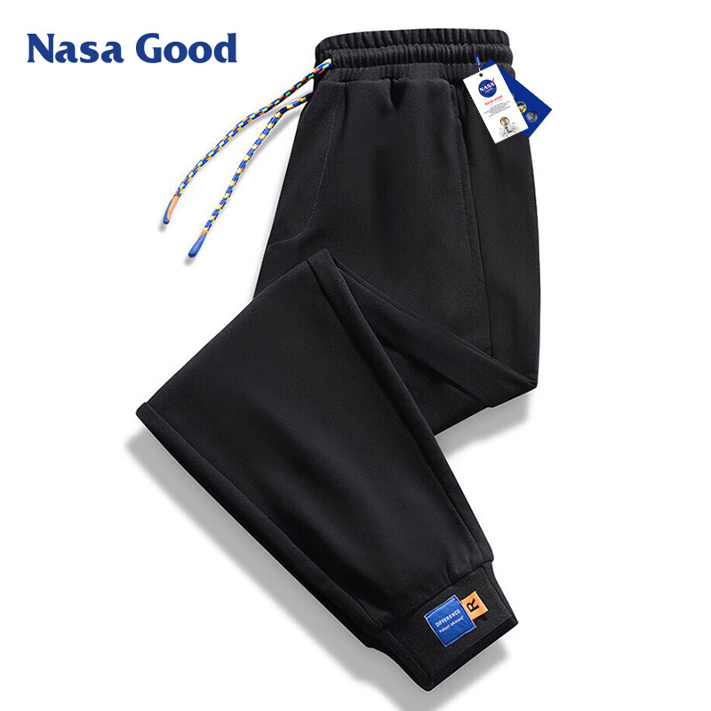 NASA GOOD卫裤男秋季潮牌港风哈伦束脚宽松运动青年休闲九分长裤子 黑3XL