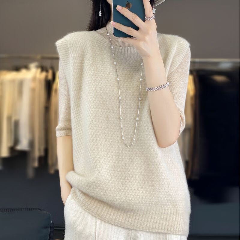 湘默羊绒背心女韩版简约纯羊毛马甲女士新款宽松无袖毛衣圆领减龄坎肩