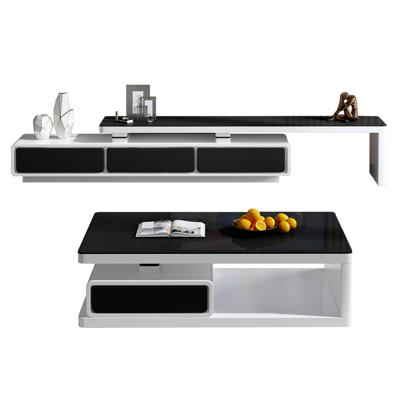 A家 茶几电视柜组合 亮光烤漆钢化玻璃茶几桌现代简约带吊柜带客厅家具组合套装 DB1607 茶几(1.3米)