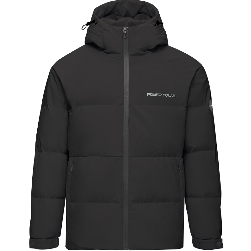 海澜之家（HLA）羽绒服男款连帽条纹印花保暖外套男冬季 黑色69 L 175/92AL推荐140~160斤