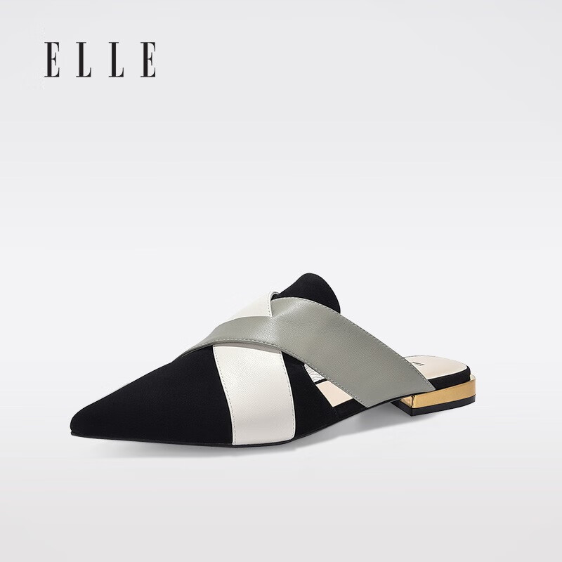 2021春夏女鞋流行趋势,2021最流行的鞋子女鞋 elle2021春夏新款女鞋尖头方跟拼色气质羊皮拖鞋时尚潮流百搭包头凉鞋