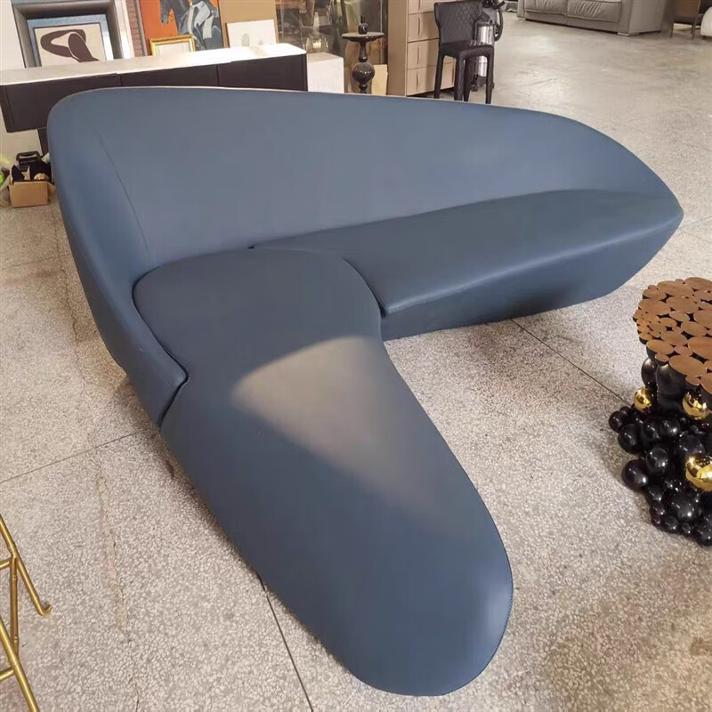 创京懿选7字型皮沙发 高端现货 意大利扎哈玻璃钢月亮沙发创意7字形弧