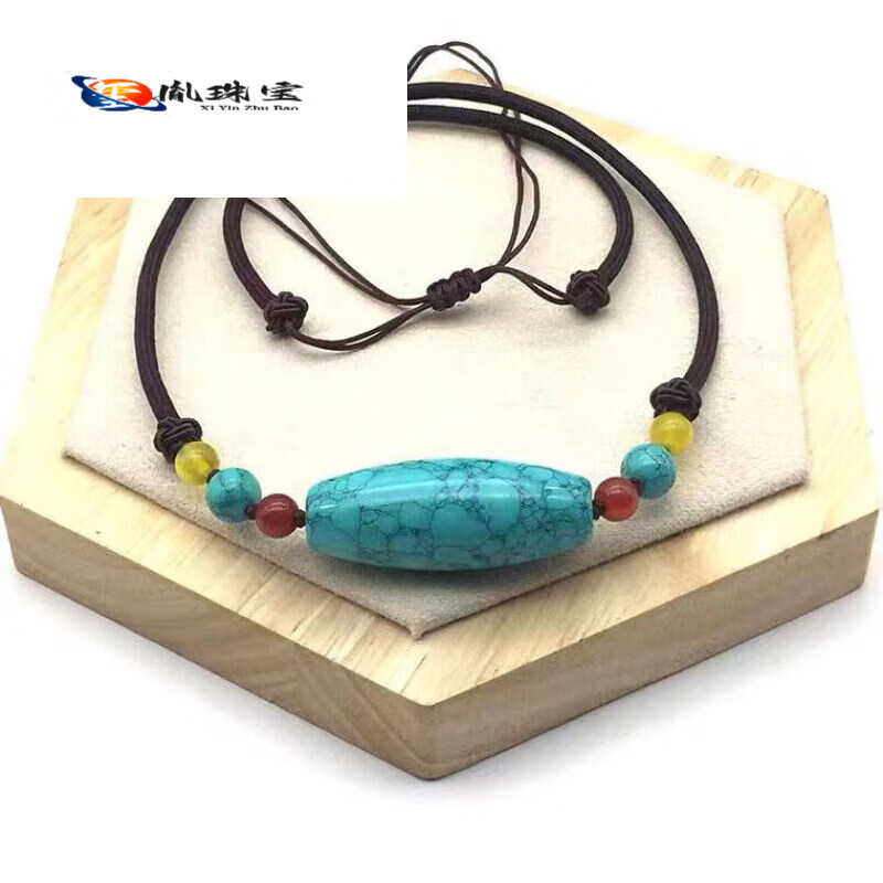 项链女士天珠锁骨链铁线网花圆珠链民族风高瓷桶珠大吊坠 桶珠大吊坠