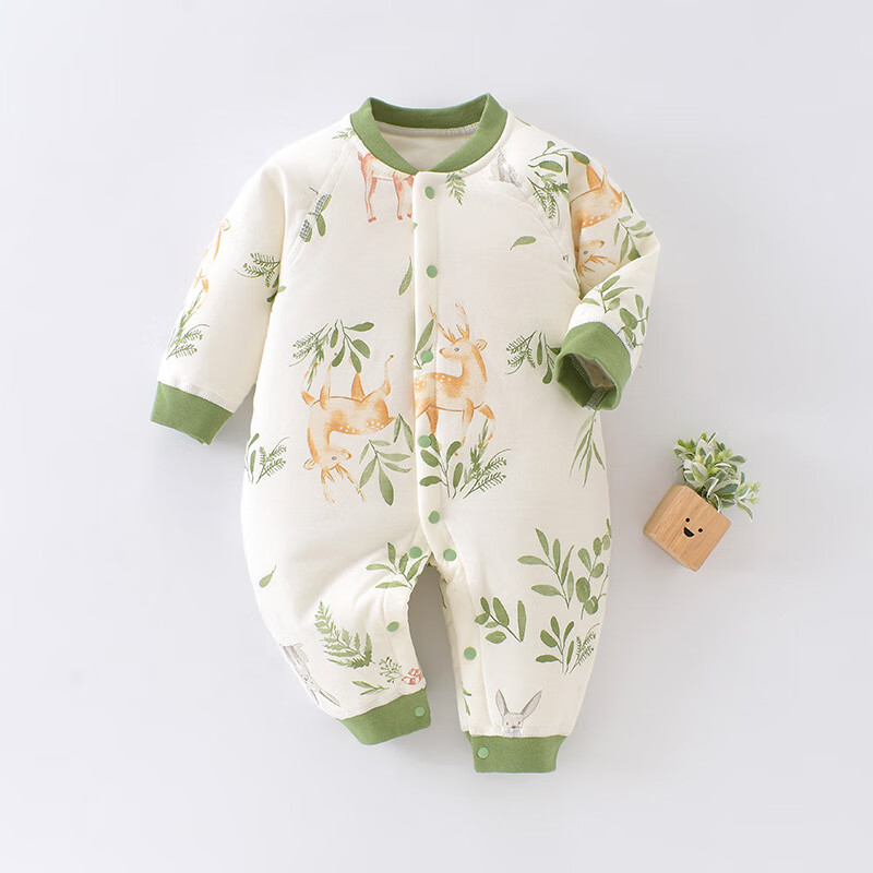 温小影 HELLO YING婴儿衣服秋冬款纯棉40克薄棉连体衣对开哈衣男女宝宝保暖棉衣棉服 小鹿【薄棉连体衣】 90cm