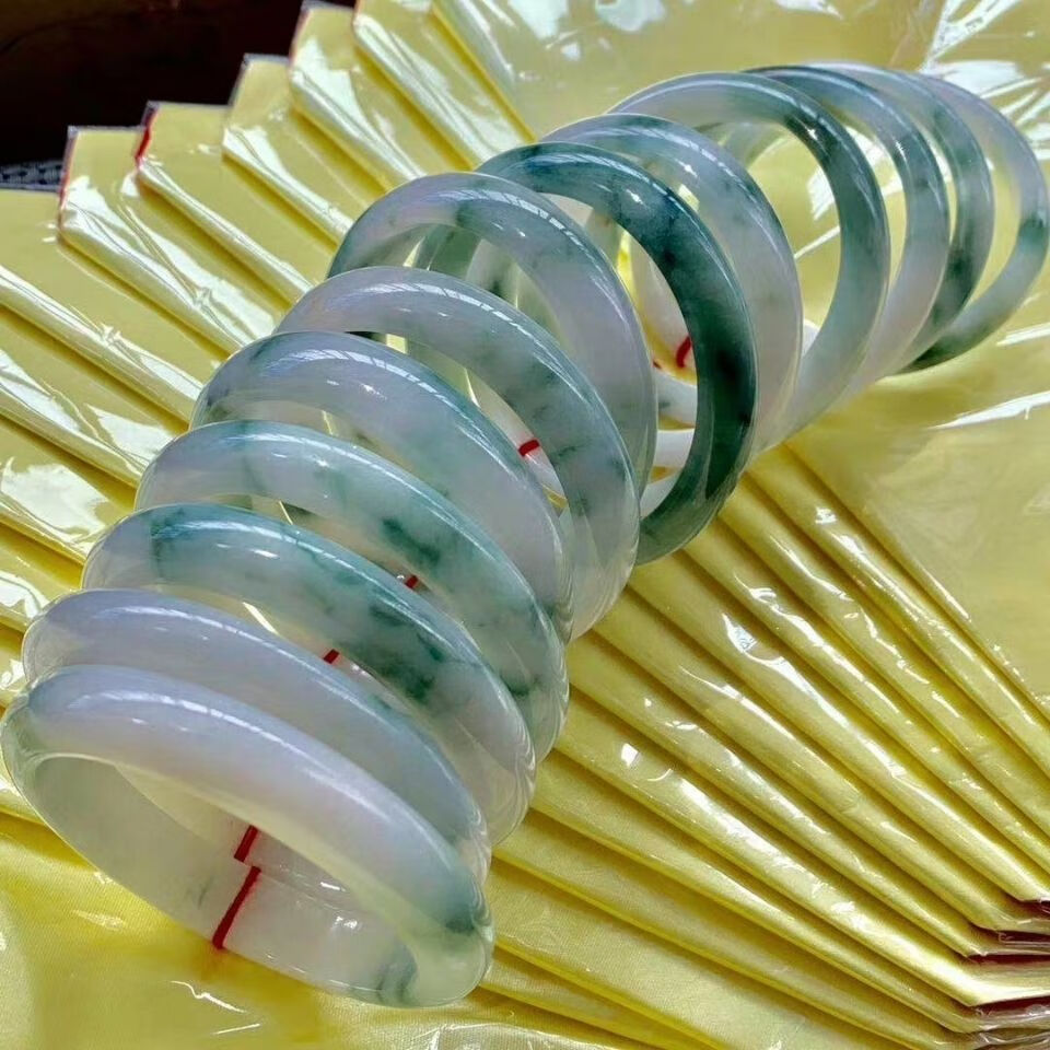 诗栀七夕情人节礼物缅甸进口翡翠阳绿贵紫飘花玉手镯 冰种玉镯子贵妃