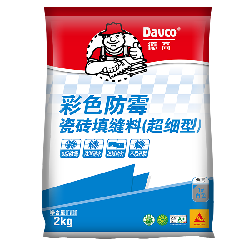 德高（Davco） 德高 彩色防霉瓷磚縫隙填縫料2Kg勾縫美縫劑 馬賽克水泥基填縫劑 白色 2kg （CG1標準）