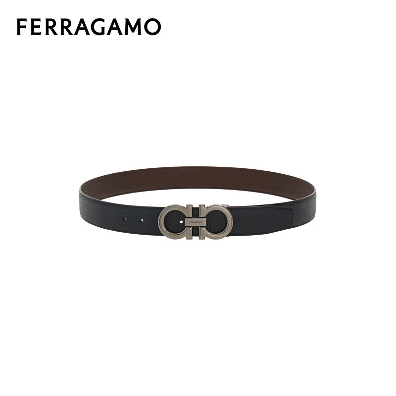 菲拉格慕（Ferragamo）男士牛皮板扣皮帶 黑色/棕色 679710 689134 100