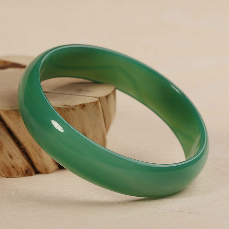 默奢 绿玛瑙孔雀手镯 窄璧薄璧送妈妈女礼物 附证书 绿玛瑙内径56mm