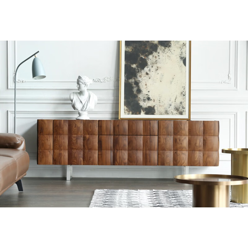 文尚嘉定制北欧现代简约风格黑胡桃全实木面包电视柜客厅玄关柜餐边储