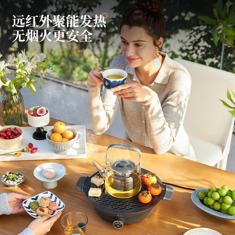 摩飞电器（Morphyrichards）围炉煮茶套装 电陶炉全玻璃电水壶 养生水壶烧水烹茶一体机 MR6083 0.65L 深空灰（旗舰标配）