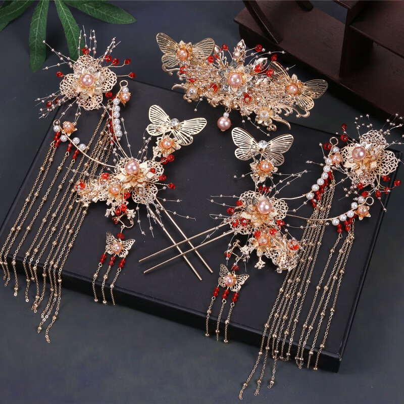 琅清秀禾服头饰新娘中式大气凤冠步摇汉服发冠禾秀服敬酒服简单感 耳