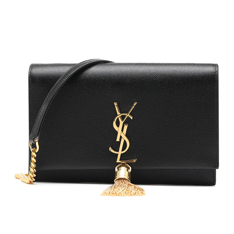 圣罗兰(ysl)粒纹皮革金标流苏女士单肩斜挎包链条包695111bow0j 黑色