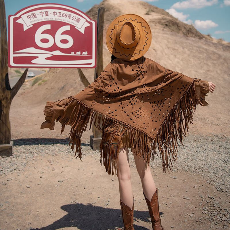 铭佳玲大西北西部牛仔旅游拍照围巾青海湖沙漠草原民族风情流苏披肩