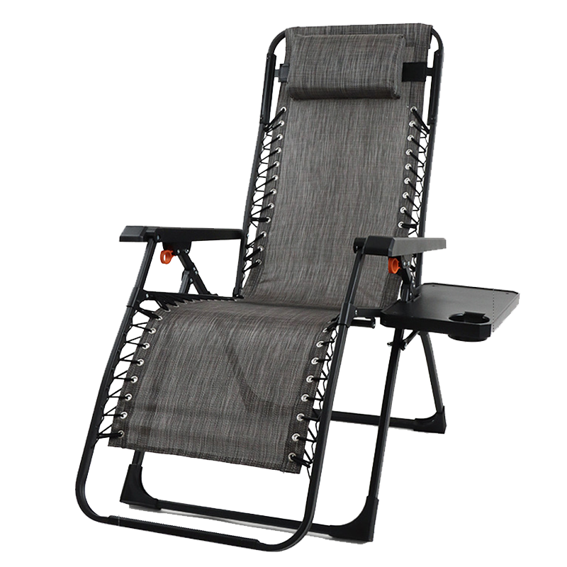 京焱 圣澜躺椅特斯林面料 折叠椅 阳台午休靠背椅 多功能户外午睡沙滩家用靠椅 懒人椅逍遥椅便携折叠床 深空灰躺椅+头枕+托盘 特斯林面料