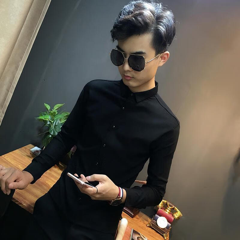 拓猴小码衬衫男155矮小个子xs码修身矮小个子小码男装155款黑白紧身长