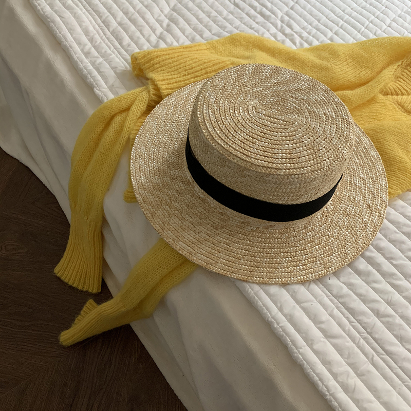 斌彩(bincai) 平顶草帽女夏季防晒遮阳帽太阳帽海边沙滩帽子礼帽潮