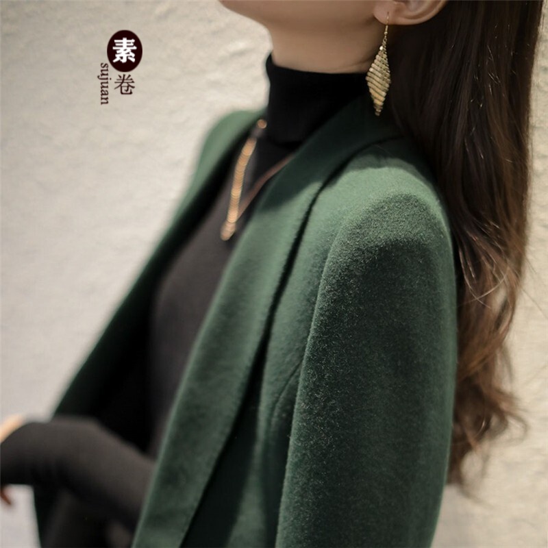 素卷 小西装女墨绿色羊毛西装女气质英伦风长袖外套显白时尚小西服 墨绿色 XL建议(115-125斤）