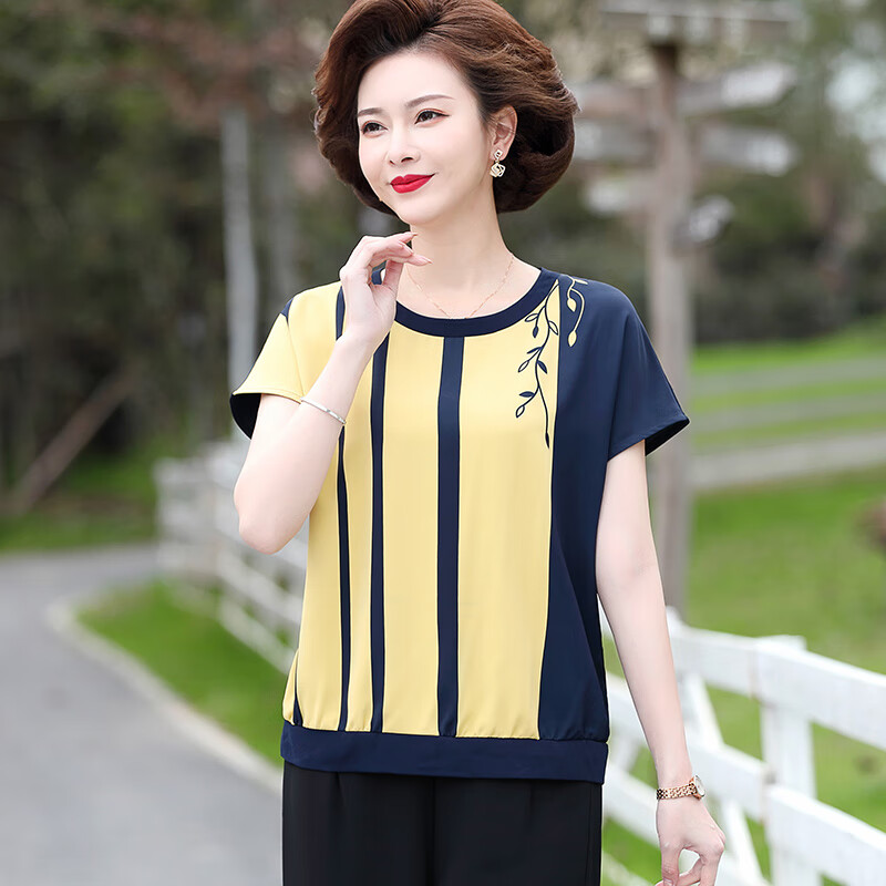 鹤舞清风中老年女装夏装短袖t恤新款50岁妈妈款夏天衣服小衫洋气上衣