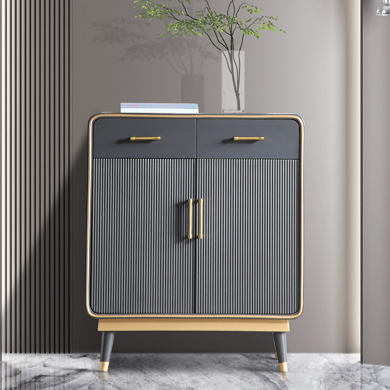 复古餐边柜客厅收纳柜卧室抽屉储物柜 灰蓝色两斗两门小号80*40*95cm