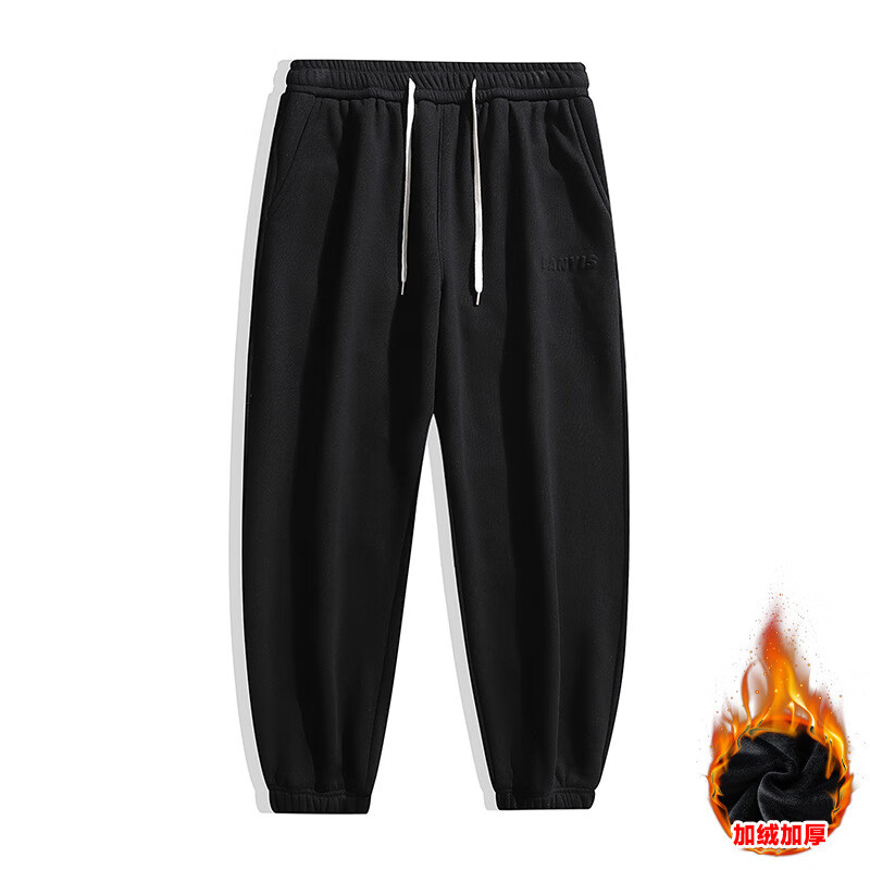 加绒加厚重磅运动男立体字母压花保暖束脚长裤男装 hd1424黑色加绒 m