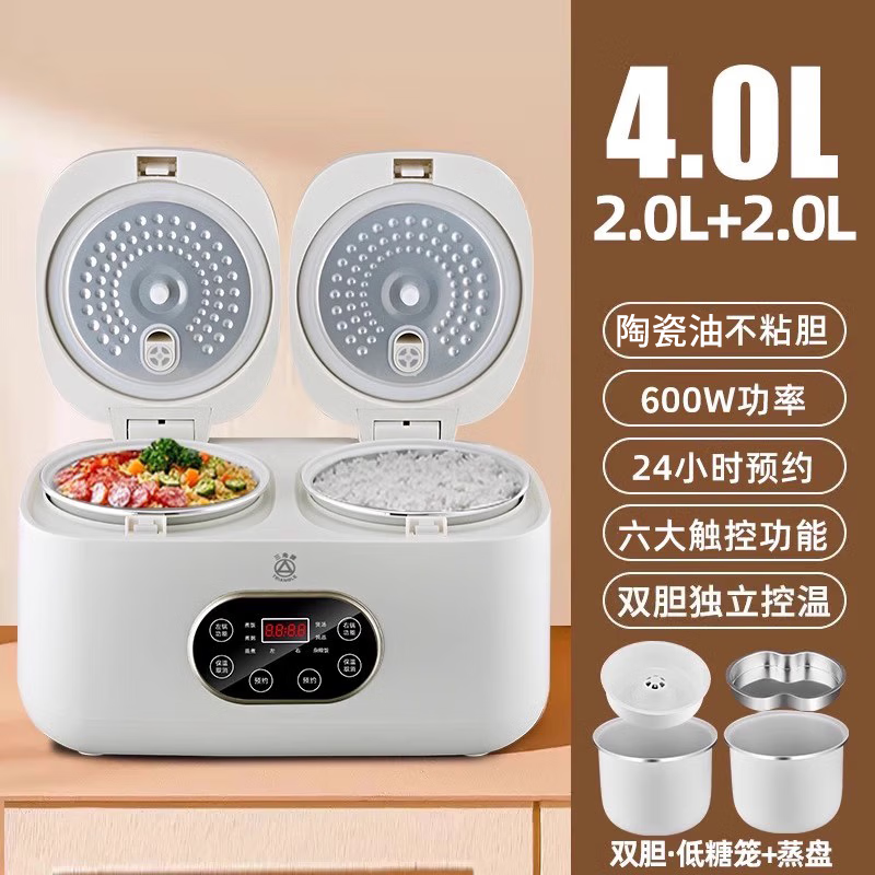 三角牌（Triangle）双胆电饭煲电饭锅 家用2L+2L双胆双控二合一多功能低糖煲3-4人用煮饭微压煲汤煮饭煲汤锅 2L+ 2L 陶瓷油内胆-低糖款