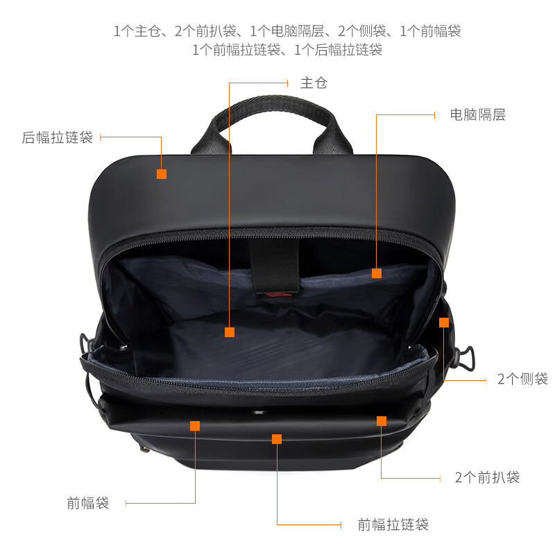 高尔夫（GOLF）双肩包男士旅行商务背包男防泼水15.6英寸电脑包学生书包多隔层 15.6英寸-雾黑色3926