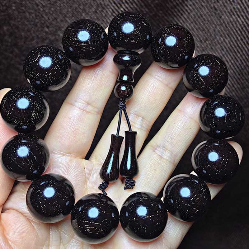 小叶紫檀老料1.8*13颗小满金星男士简单款式搭配木饰佛珠手串拍卖