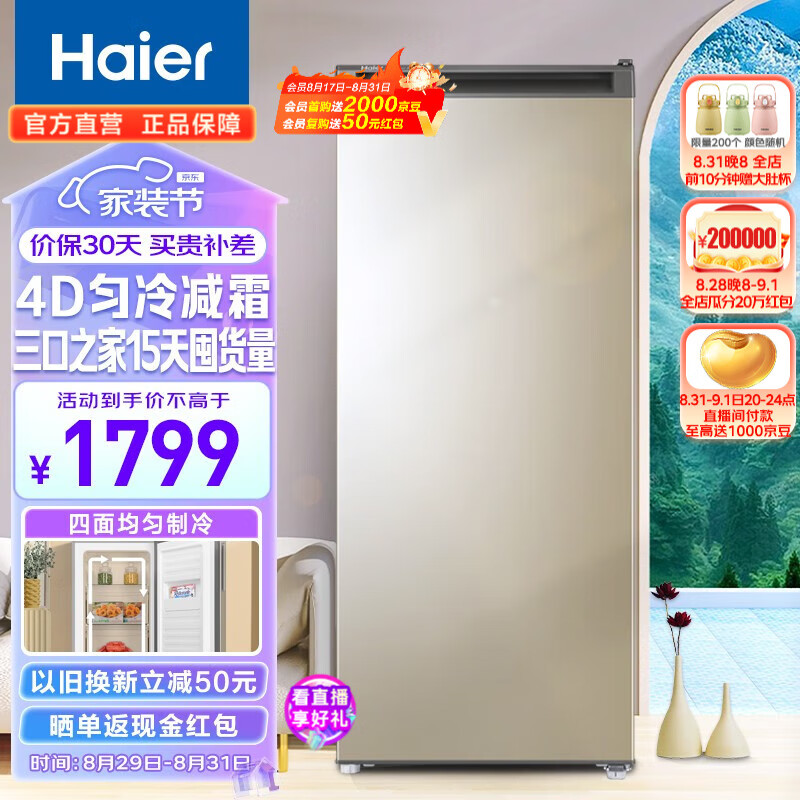 海尔Haier囤货Haier/海尔冰柜立式家用193升大抽屉防串味家用立式冷冻柜 母婴小冰箱BD-193MDT冷柜 193MDT以旧换新
