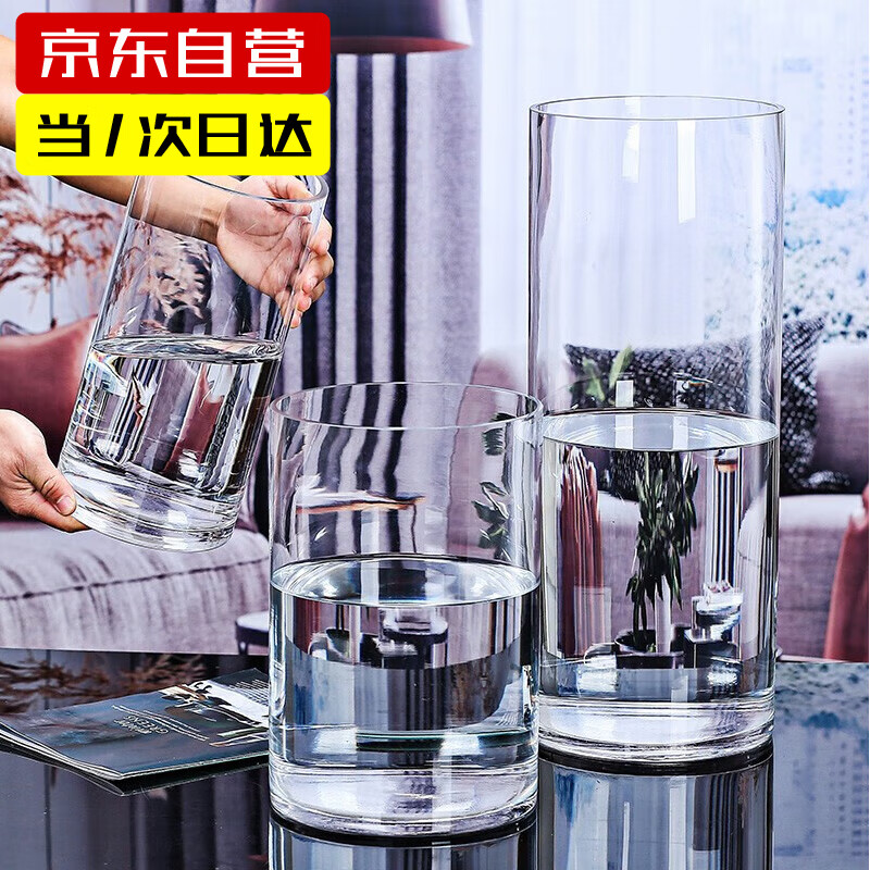 SMVP透明玻璃花瓶插花瓶植物水培容器客厅摆件大花瓶直筒款